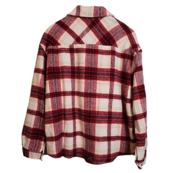 Active USA Wool Blend Shacket Tartan Plaid Flannel Red Ivory Multicolor Jacket L - Picture 5 of 13